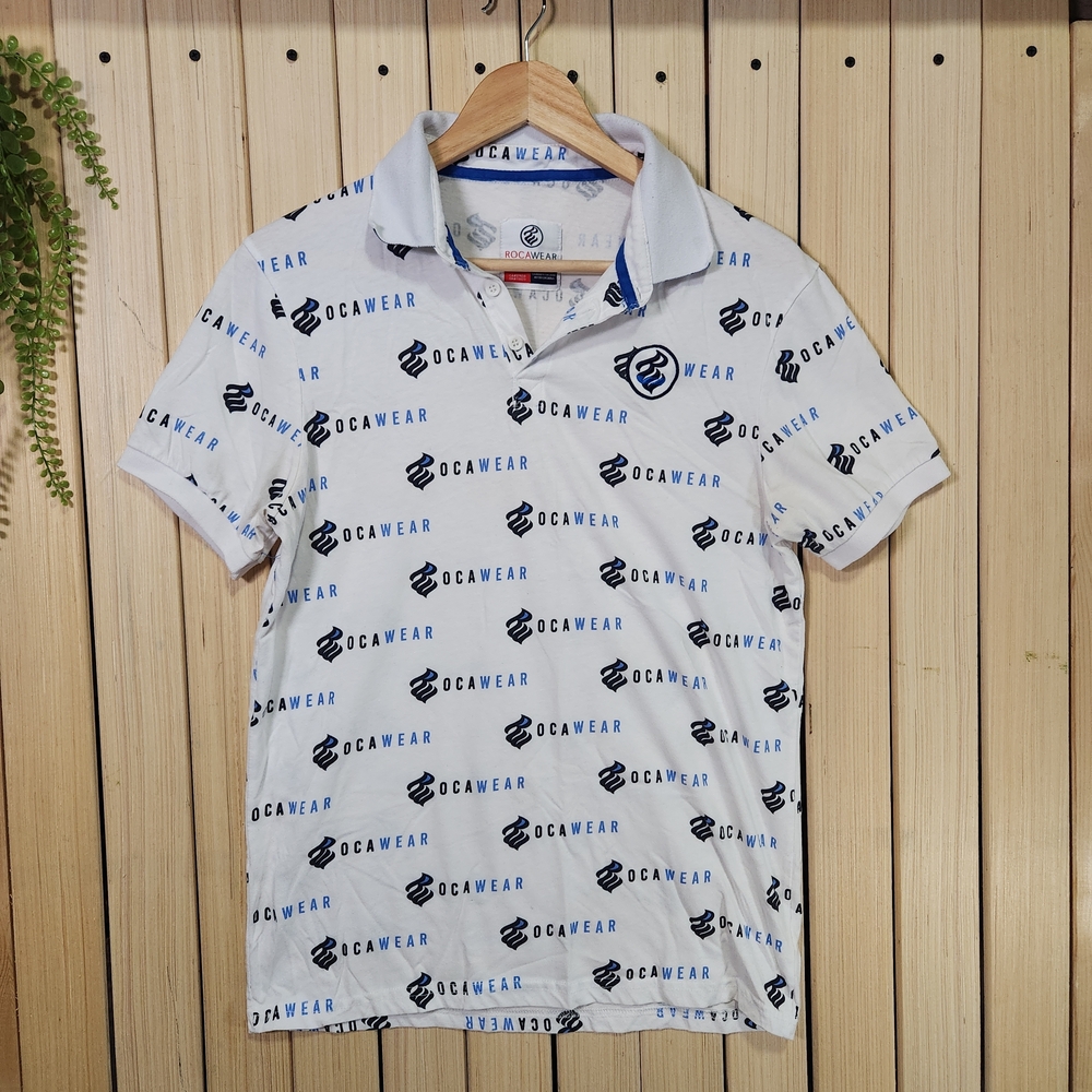 Rocawear Men's Polo Shirt White and Black Logo Size S.